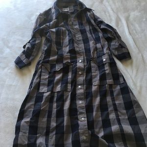 Brown and blue plaid coat dress